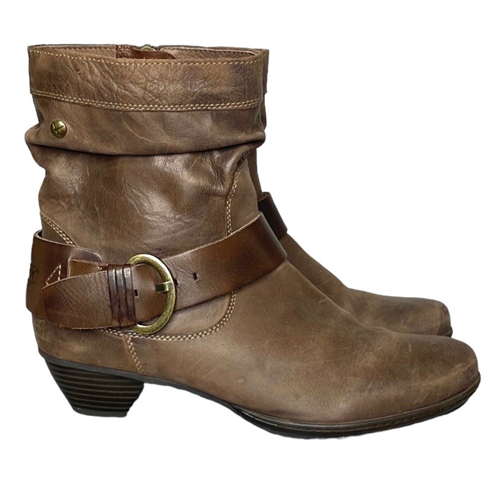 PIKOLINOS BROWN LEATHER BUCKLE ANKLE STRAP BOOTIES SZ 10.5
